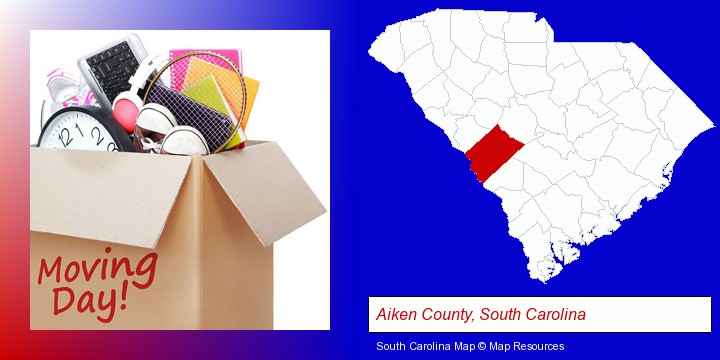 moving day; Aiken County, South Carolina highlighted in red on a map