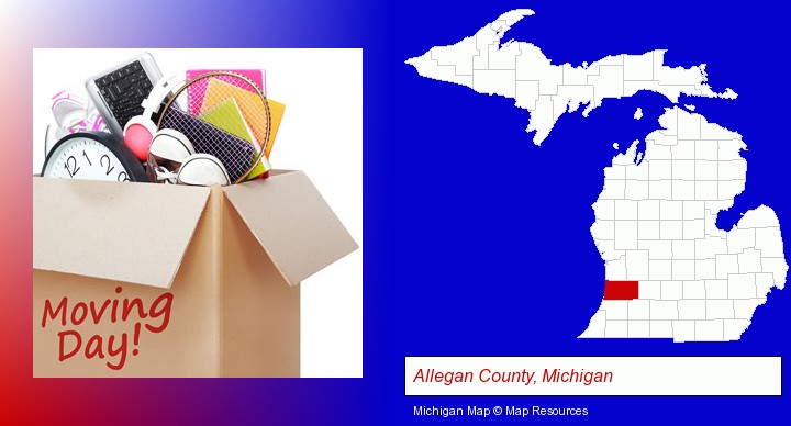 moving day; Allegan County, Michigan highlighted in red on a map