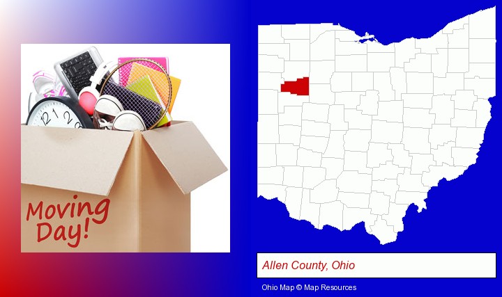 moving day; Allen County, Ohio highlighted in red on a map