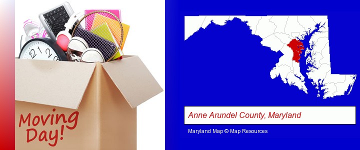 moving day; Anne Arundel County, Maryland highlighted in red on a map