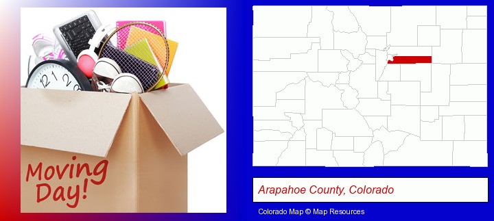 moving day; Arapahoe County, Colorado highlighted in red on a map