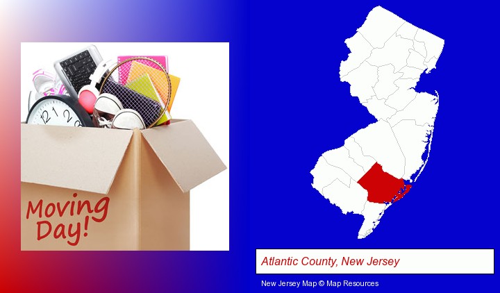 moving day; Atlantic County, New Jersey highlighted in red on a map