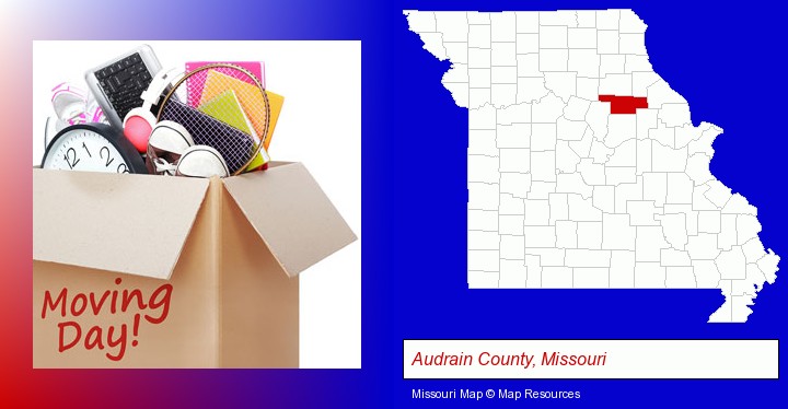 moving day; Audrain County, Missouri highlighted in red on a map
