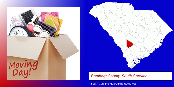 moving day; Bamberg County, South Carolina highlighted in red on a map