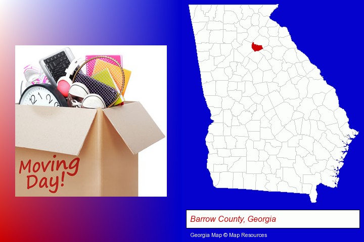 moving day; Barrow County, Georgia highlighted in red on a map