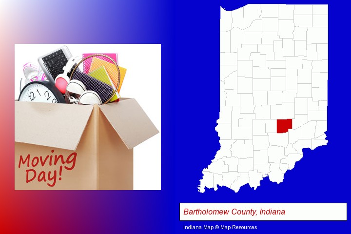 moving day; Bartholomew County, Indiana highlighted in red on a map