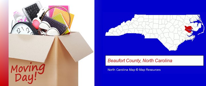 moving day; Beaufort County, North Carolina highlighted in red on a map