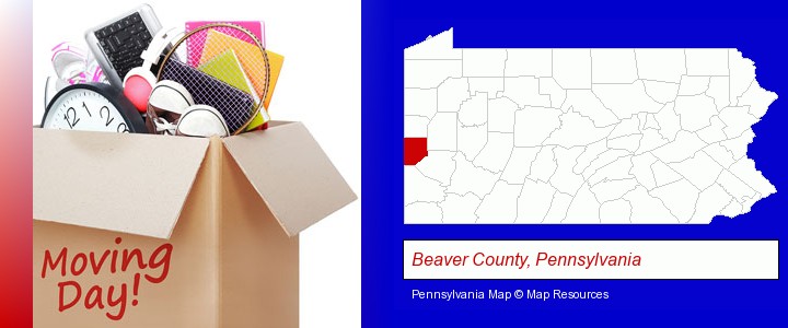 moving day; Beaver County, Pennsylvania highlighted in red on a map