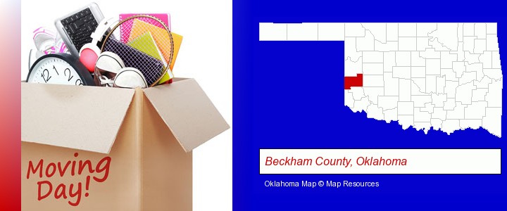 moving day; Beckham County, Oklahoma highlighted in red on a map
