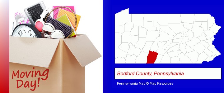 moving day; Bedford County, Pennsylvania highlighted in red on a map