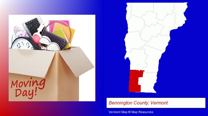 moving day; Bennington County, Vermont highlighted in red on a map