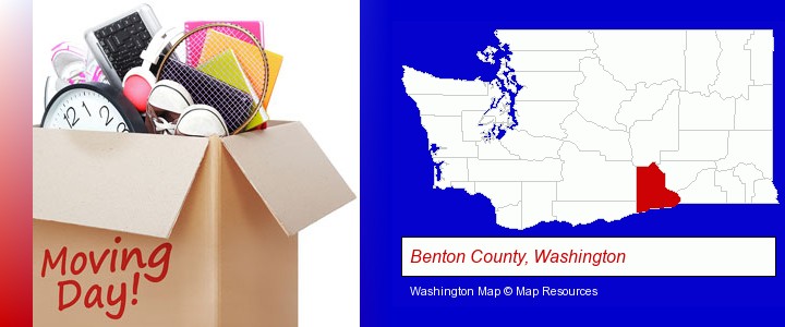 moving day; Benton County, Washington highlighted in red on a map