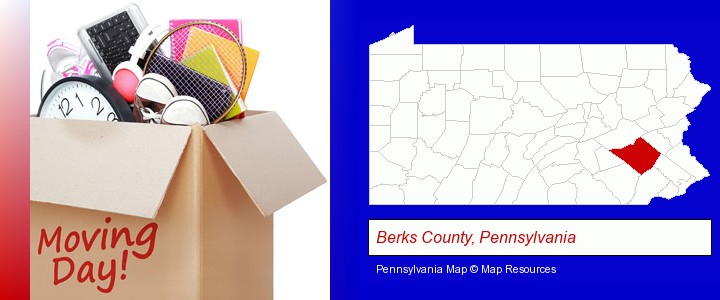 moving day; Berks County, Pennsylvania highlighted in red on a map
