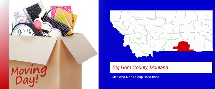 moving day; Big Horn County, Montana highlighted in red on a map