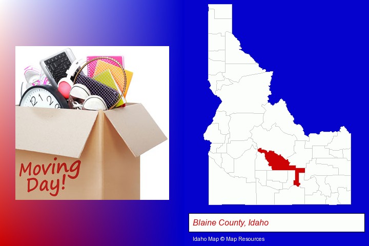 moving day; Blaine County, Idaho highlighted in red on a map