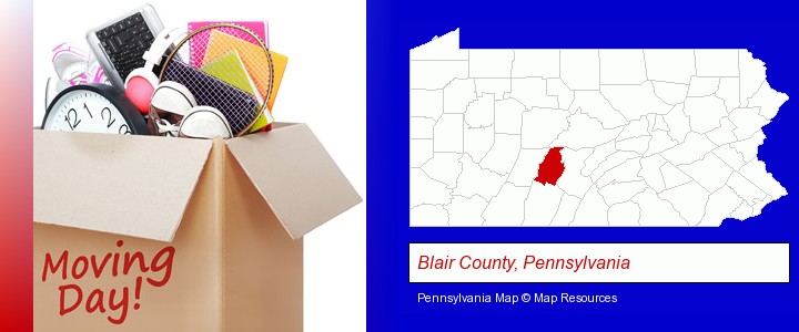 moving day; Blair County, Pennsylvania highlighted in red on a map