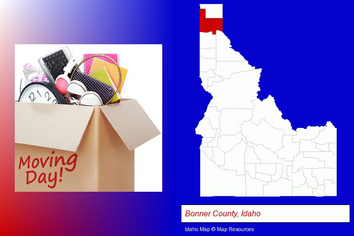 moving day; Bonner County, Idaho highlighted in red on a map