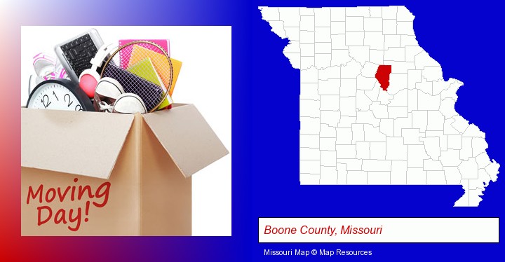 moving day; Boone County, Missouri highlighted in red on a map