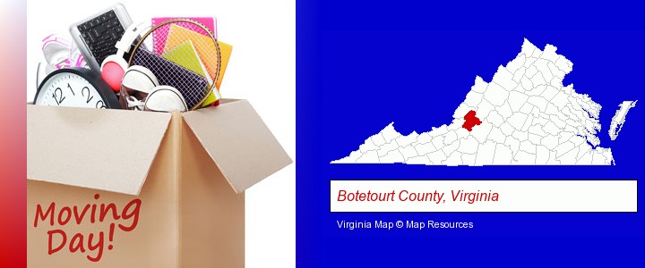 moving day; Botetourt County, Virginia highlighted in red on a map