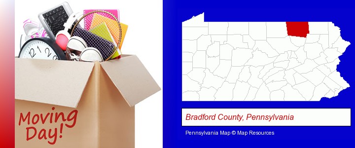 moving day; Bradford County, Pennsylvania highlighted in red on a map