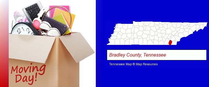 moving day; Bradley County, Tennessee highlighted in red on a map