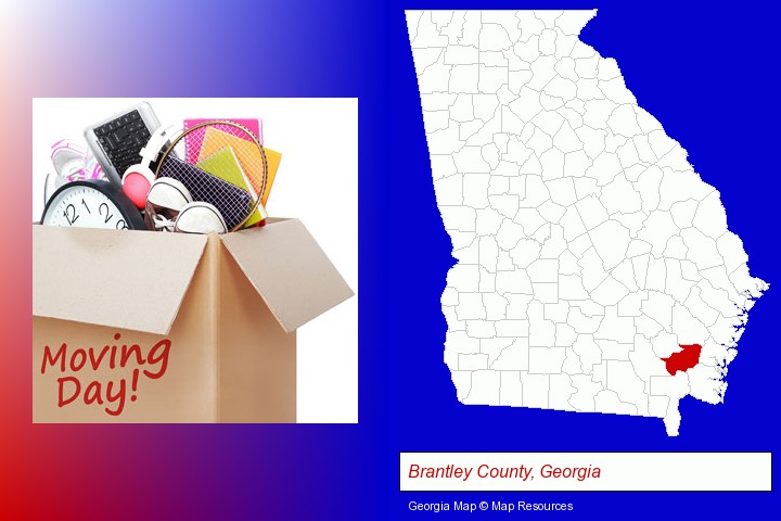 moving day; Brantley County, Georgia highlighted in red on a map