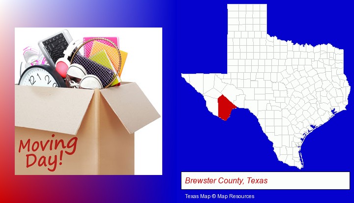 moving day; Brewster County, Texas highlighted in red on a map