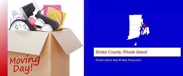 moving day; Bristol County, Rhode Island highlighted in red on a map