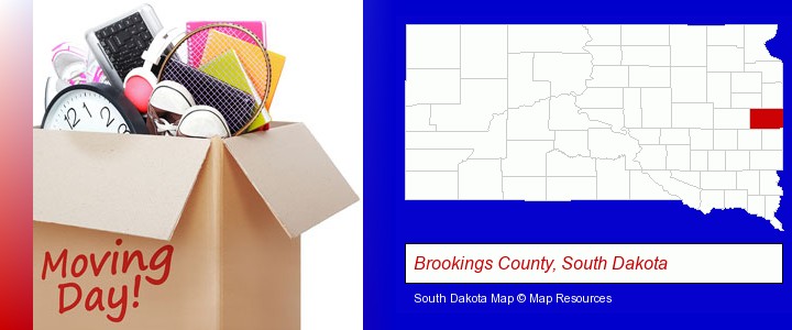 moving day; Brookings County, South Dakota highlighted in red on a map