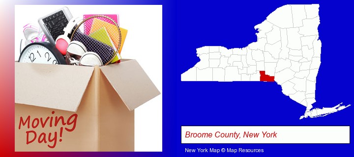 moving day; Broome County, New York highlighted in red on a map