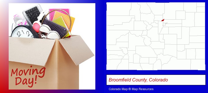 moving day; Broomfield County, Colorado highlighted in red on a map