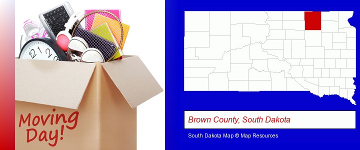 moving day; Brown County, South Dakota highlighted in red on a map