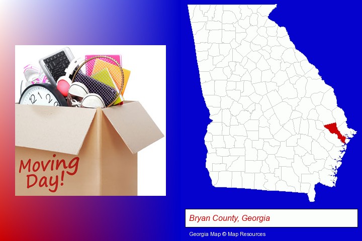 moving day; Bryan County, Georgia highlighted in red on a map