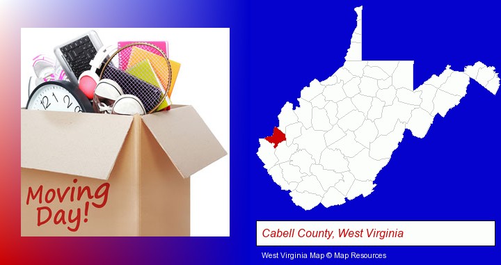 moving day; Cabell County, West Virginia highlighted in red on a map