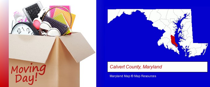 moving day; Calvert County, Maryland highlighted in red on a map