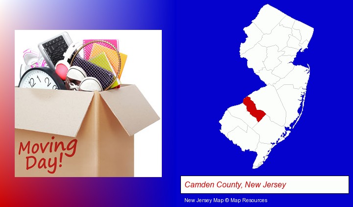 moving day; Camden County, New Jersey highlighted in red on a map