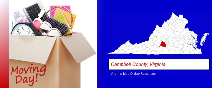 moving day; Campbell County, Virginia highlighted in red on a map