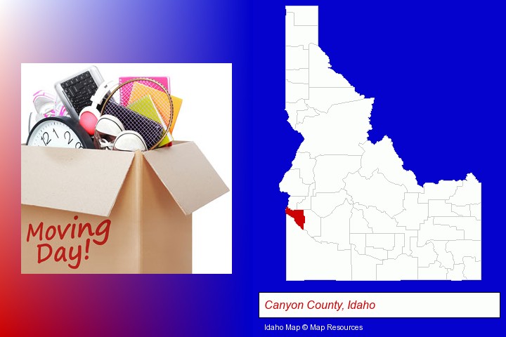 moving day; Canyon County, Idaho highlighted in red on a map