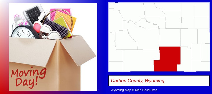 moving day; Carbon County, Wyoming highlighted in red on a map