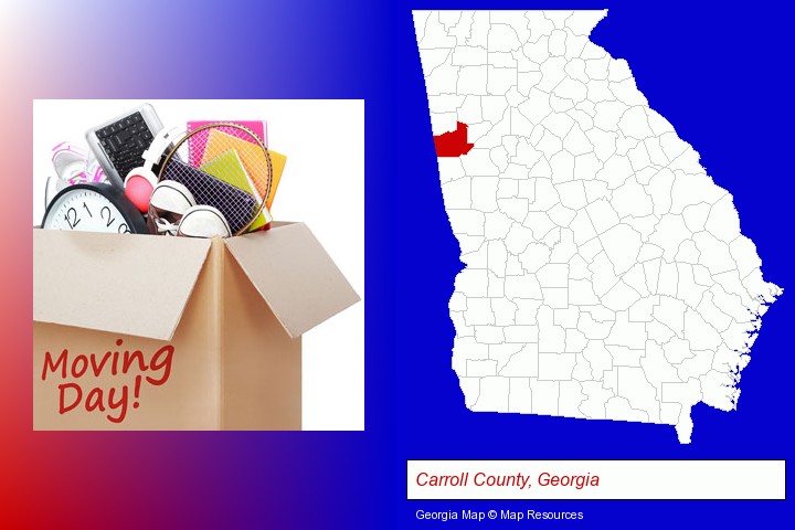 moving day; Carroll County, Georgia highlighted in red on a map