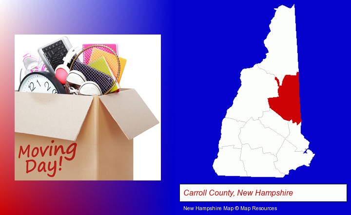 moving day; Carroll County, New Hampshire highlighted in red on a map