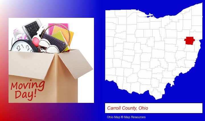 moving day; Carroll County, Ohio highlighted in red on a map