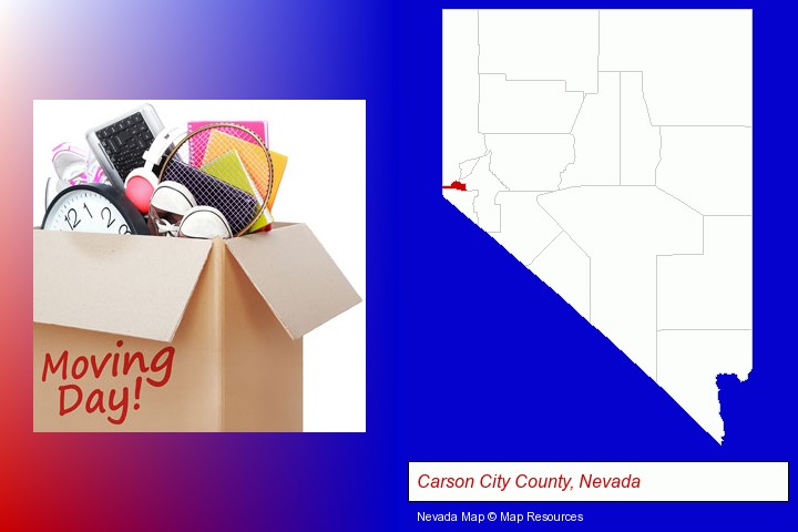 moving day; Carson City County, Nevada highlighted in red on a map