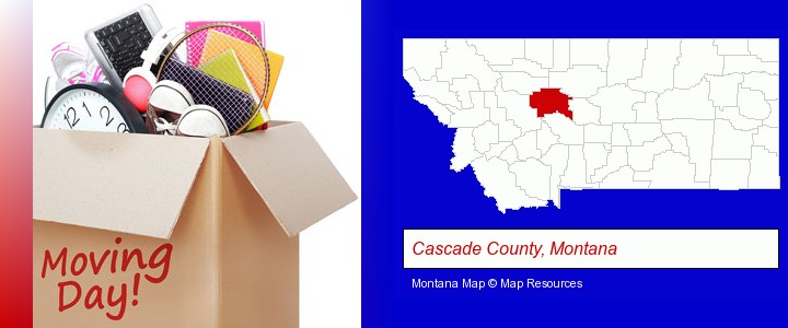 moving day; Cascade County, Montana highlighted in red on a map