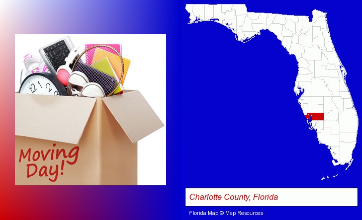 moving day; Charlotte County, Florida highlighted in red on a map