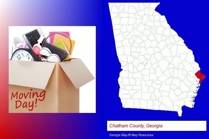 moving day; Chatham County, Georgia highlighted in red on a map