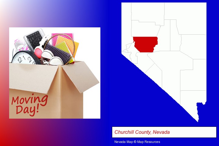 moving day; Churchill County, Nevada highlighted in red on a map