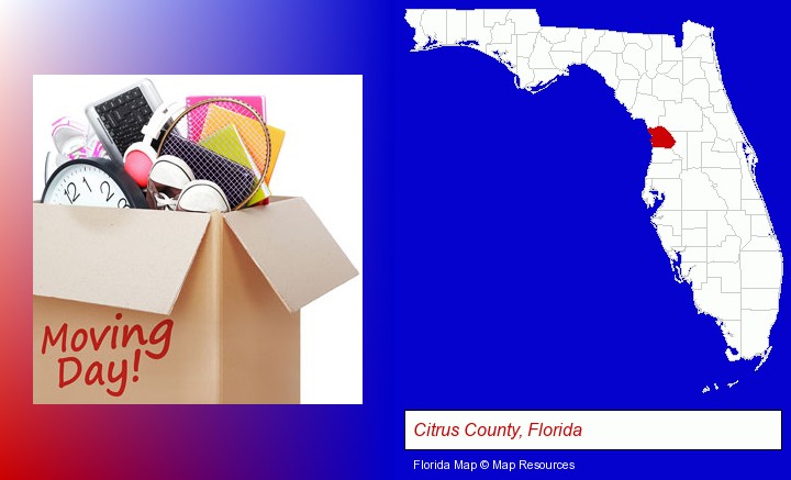 moving day; Citrus County, Florida highlighted in red on a map
