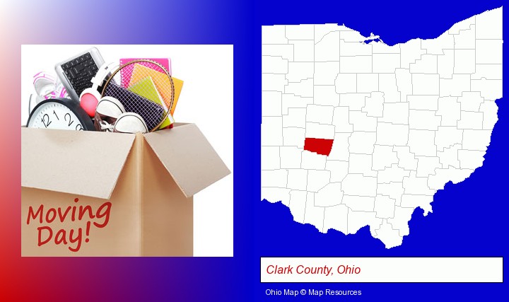 moving day; Clark County, Ohio highlighted in red on a map