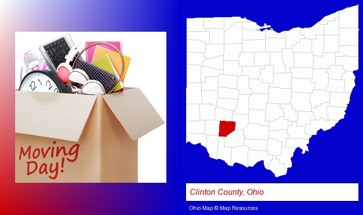 moving day; Clinton County, Ohio highlighted in red on a map